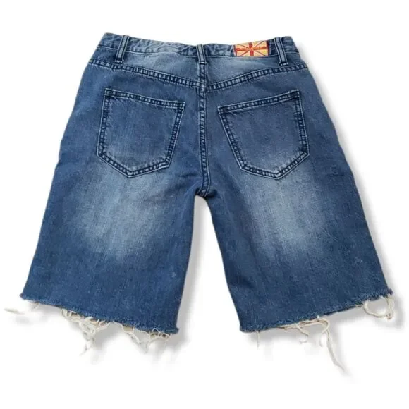 Machine Jean Shorts Size 27 Blue Denim Shorts Cut Offs Distressed Destro… - Picture 2 of 6